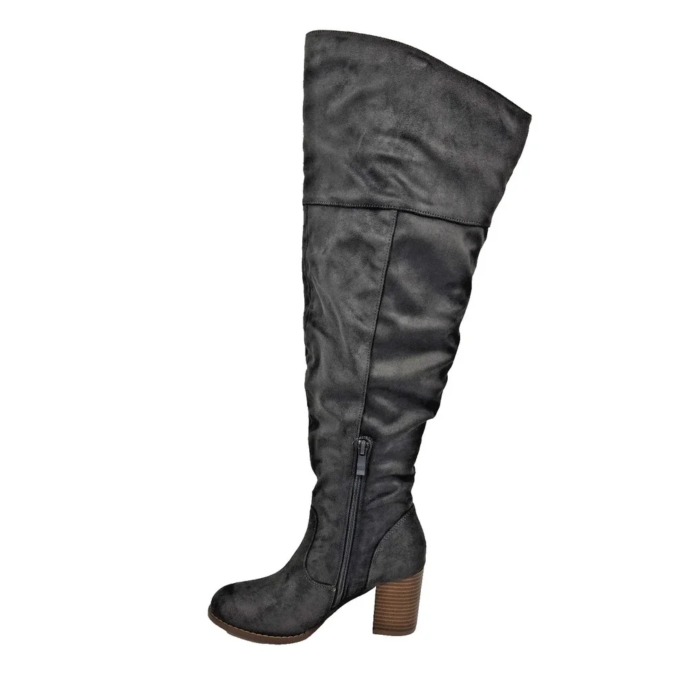 Journee Collection Womens 7M Wide Calf Gray Kaison Over The Knee Boots
